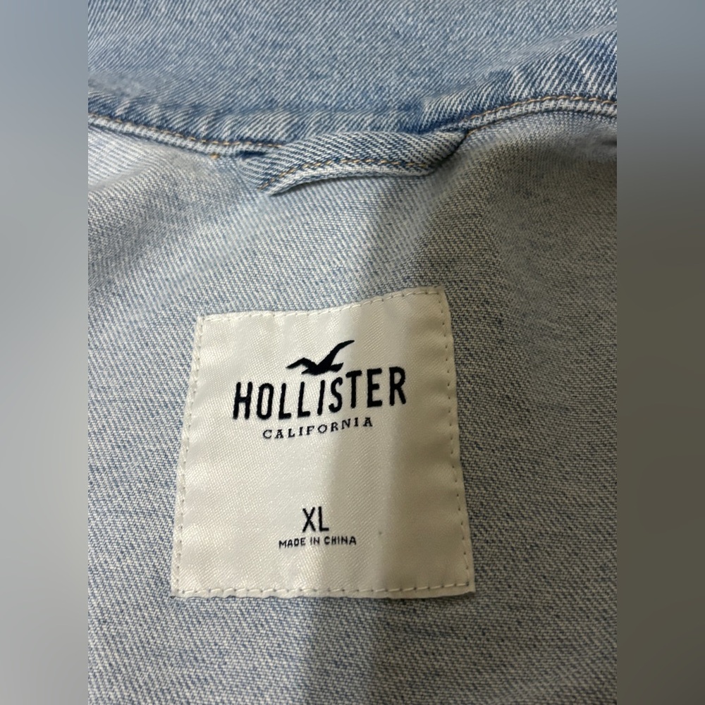 Hollister Light Wash Denim Frayed Distressed Button Biker Rock Grunge Jacket XL - Picture 5 of 9